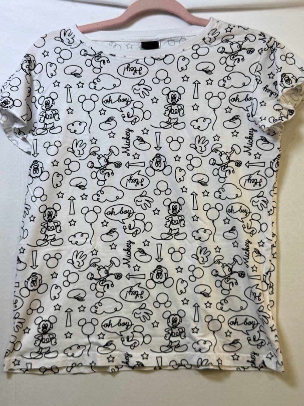 Disney Mickey Mouse All Over Print T Shirt White Black 100% Cotton Size M